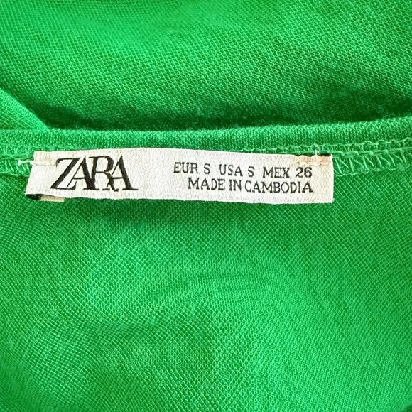 Zara Women’s Green Tiered Midi Ruffled Short Sleeve V-neck Dress Size SMALL - Picture 3 of 9